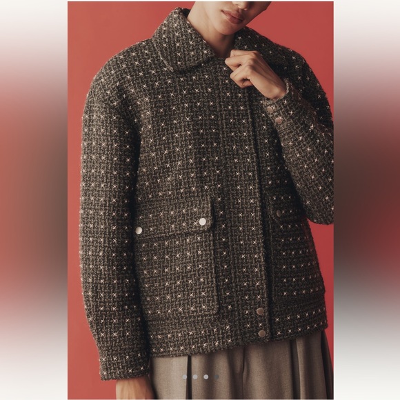 Anthropologie Avec Les Filles Pearl Embellished Bomber Jacket - Picture 4 of 5